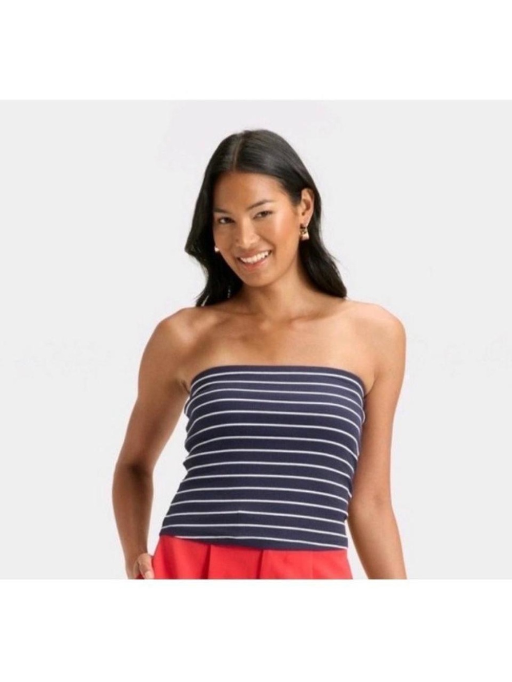 a new day - Women’s Navy and White Striped Strapless Tube Top